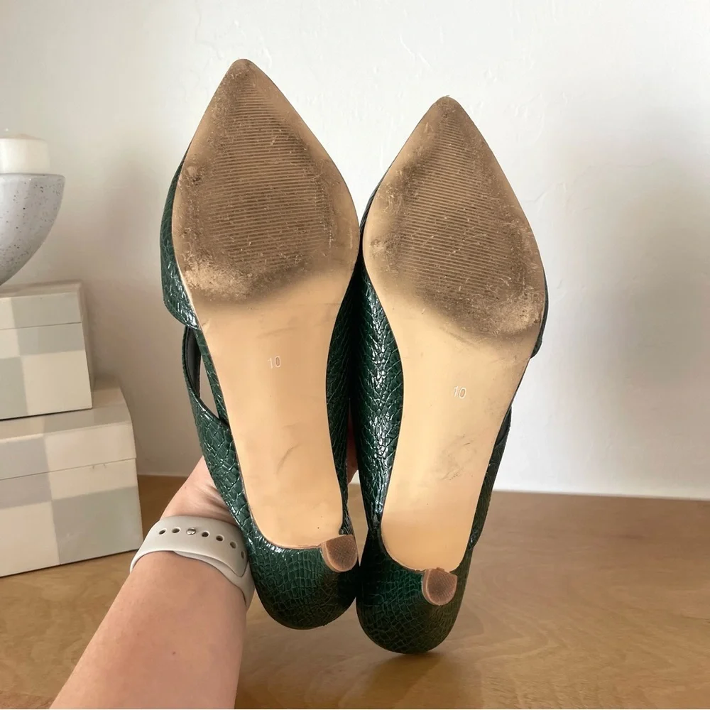 Anthropologie Matisse Cut Out Mule Green Faux Snakeskin Kitten Heels Shoes 10 - Picture 8 of 8